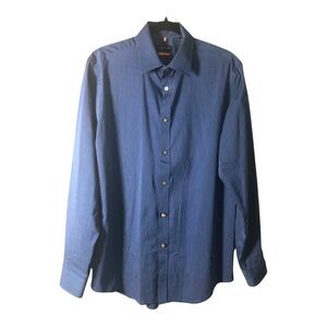 Van Heusen Traveler Button Down Dress Shirt Blue Pinstripe 14-14.5 Size S